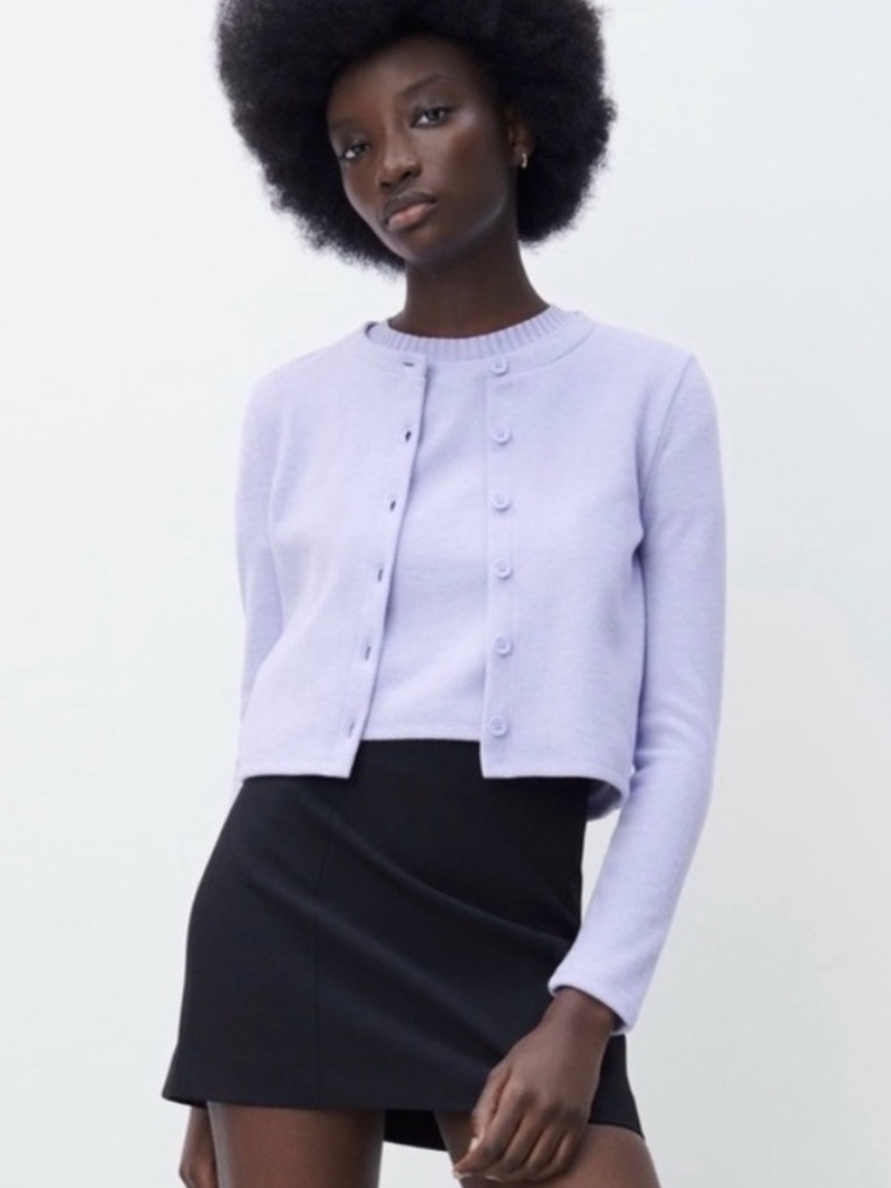 ZARA Lilac Purple Knit Cropped Cardigan Size Large